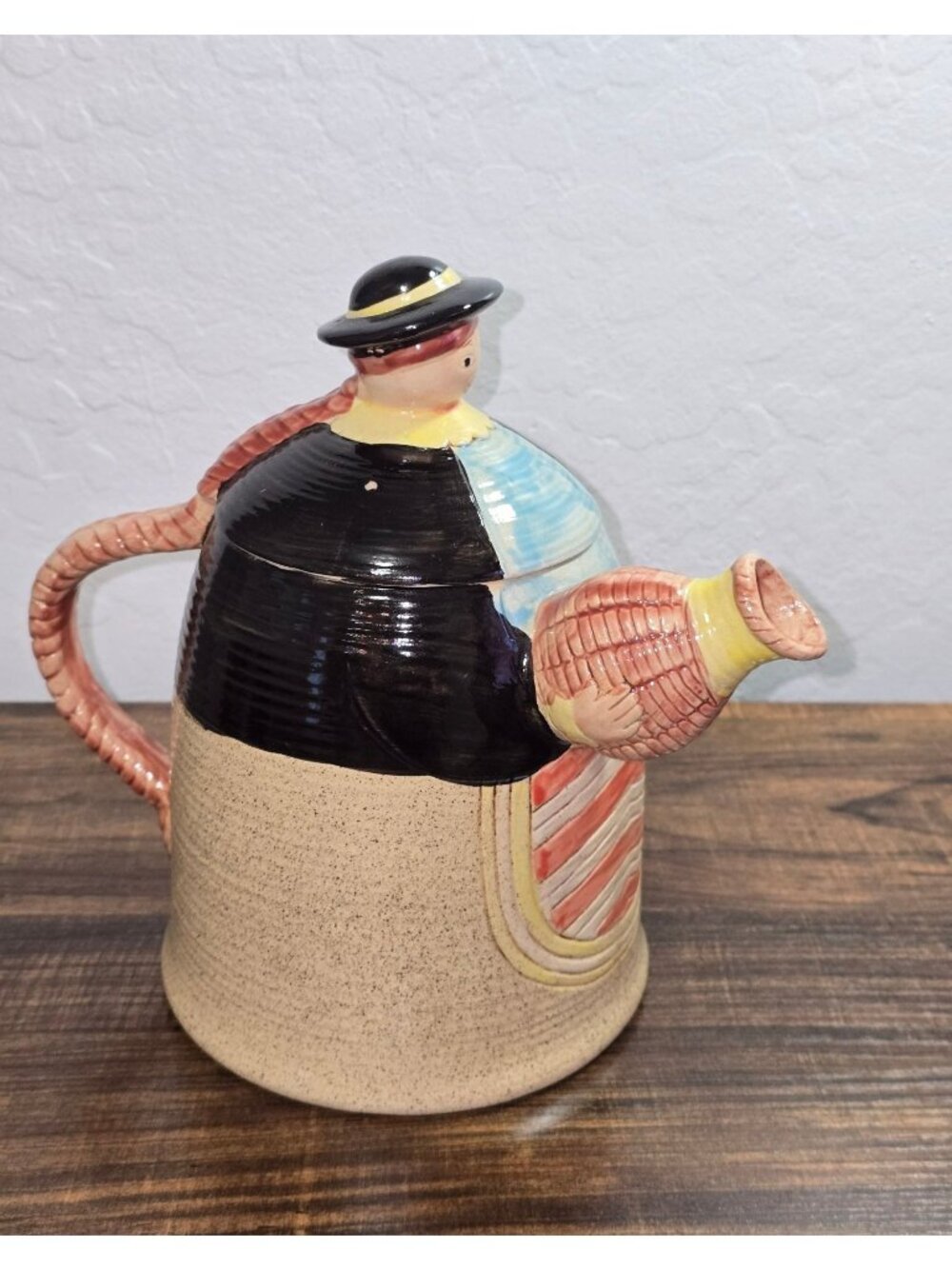 Vintage Folk Craft By Shafford Hand-Painted Ceramic Lady Teapot Japan 1986 - Picture 3 of 9
